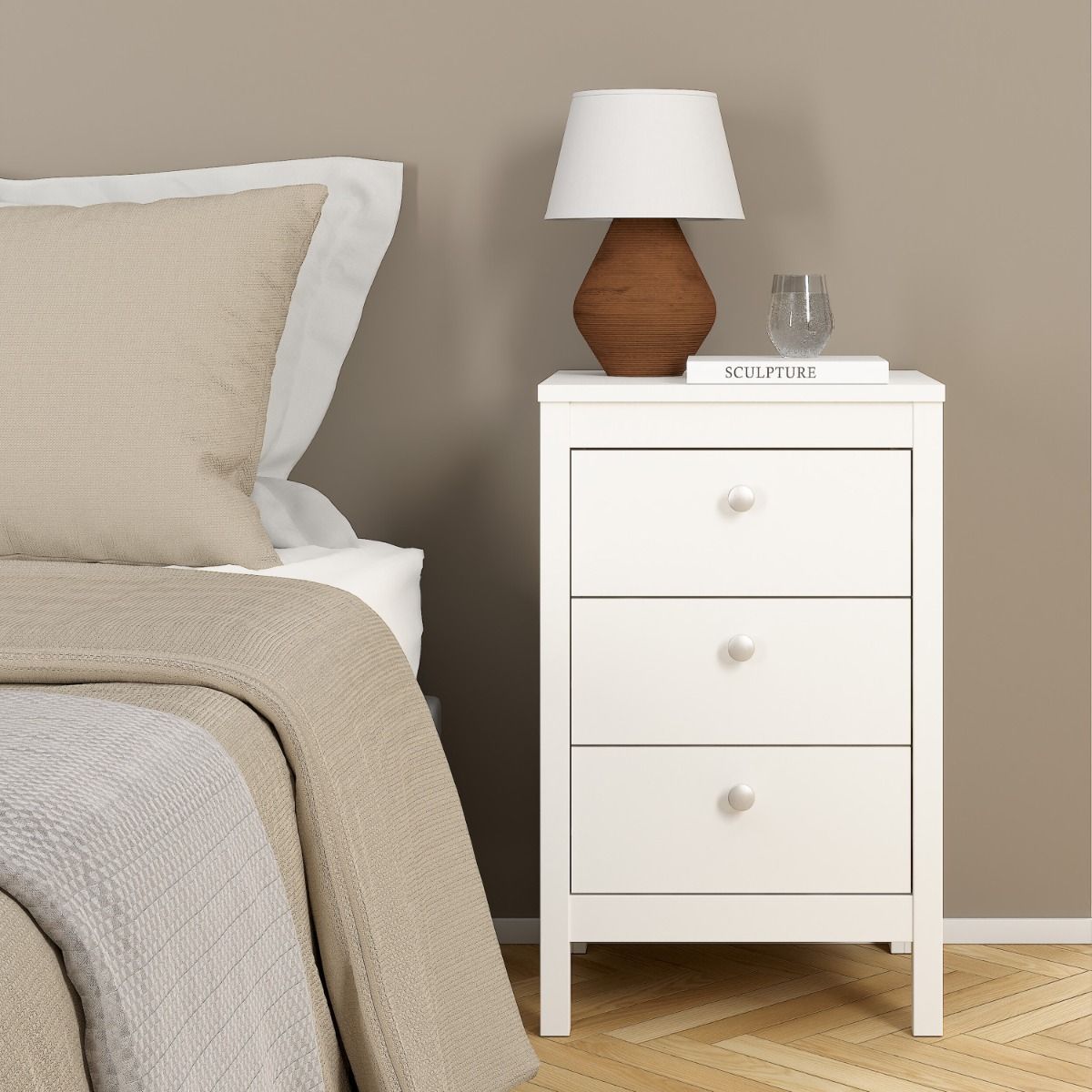 Wooden Bedside Cabinet With 3 Drawers - Madrid