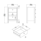 Wooden Bedside Cabinet With 3 Drawers - Madrid