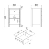 Wooden Bedside Cabinet With 3 Drawers - Madrid
