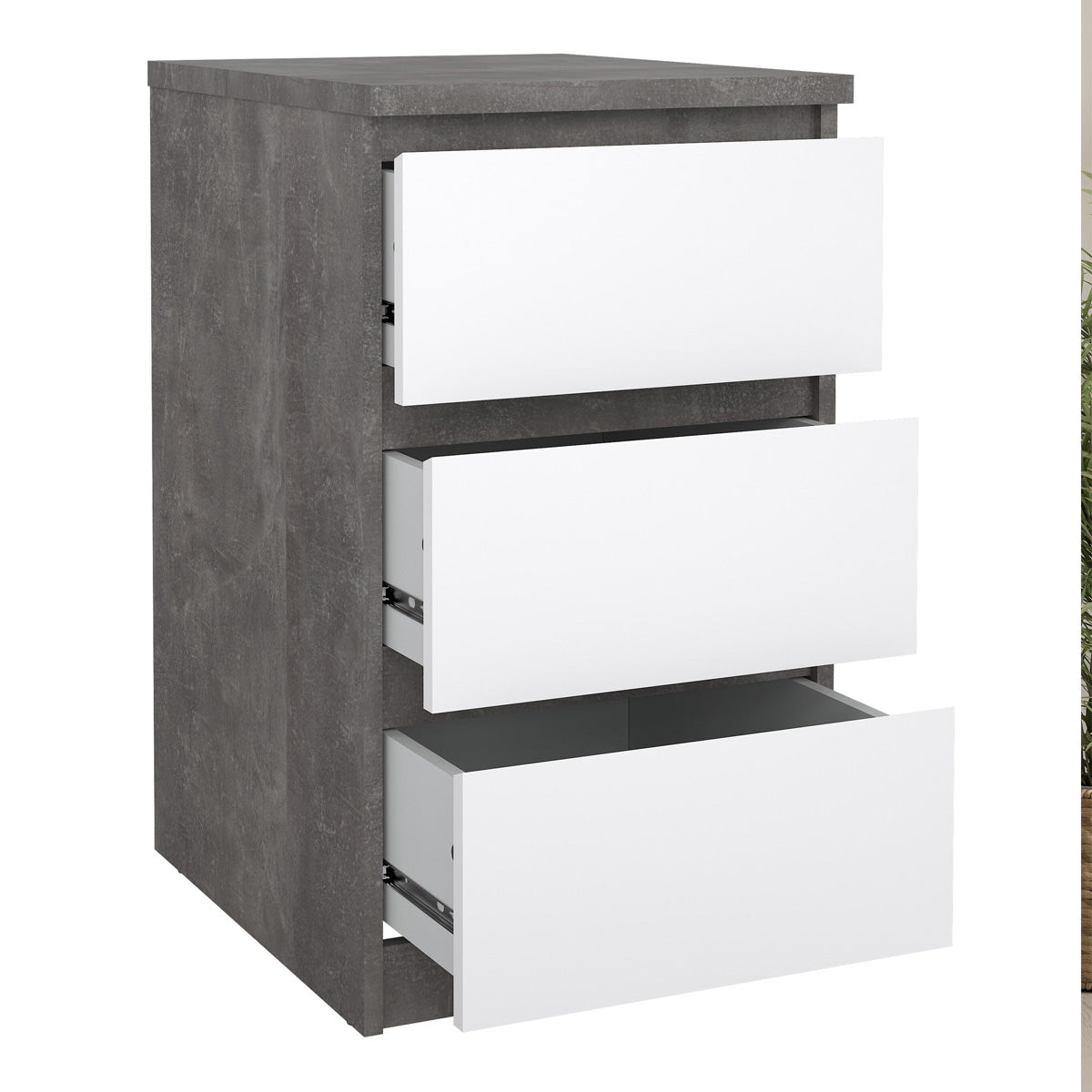 Wooden Bedside Cabinet With 3 Drawers - Naia