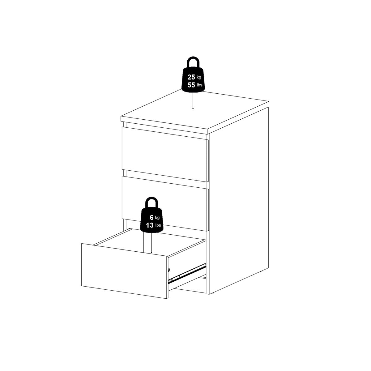 Wooden Bedside Cabinet With 3 Drawers - Naia