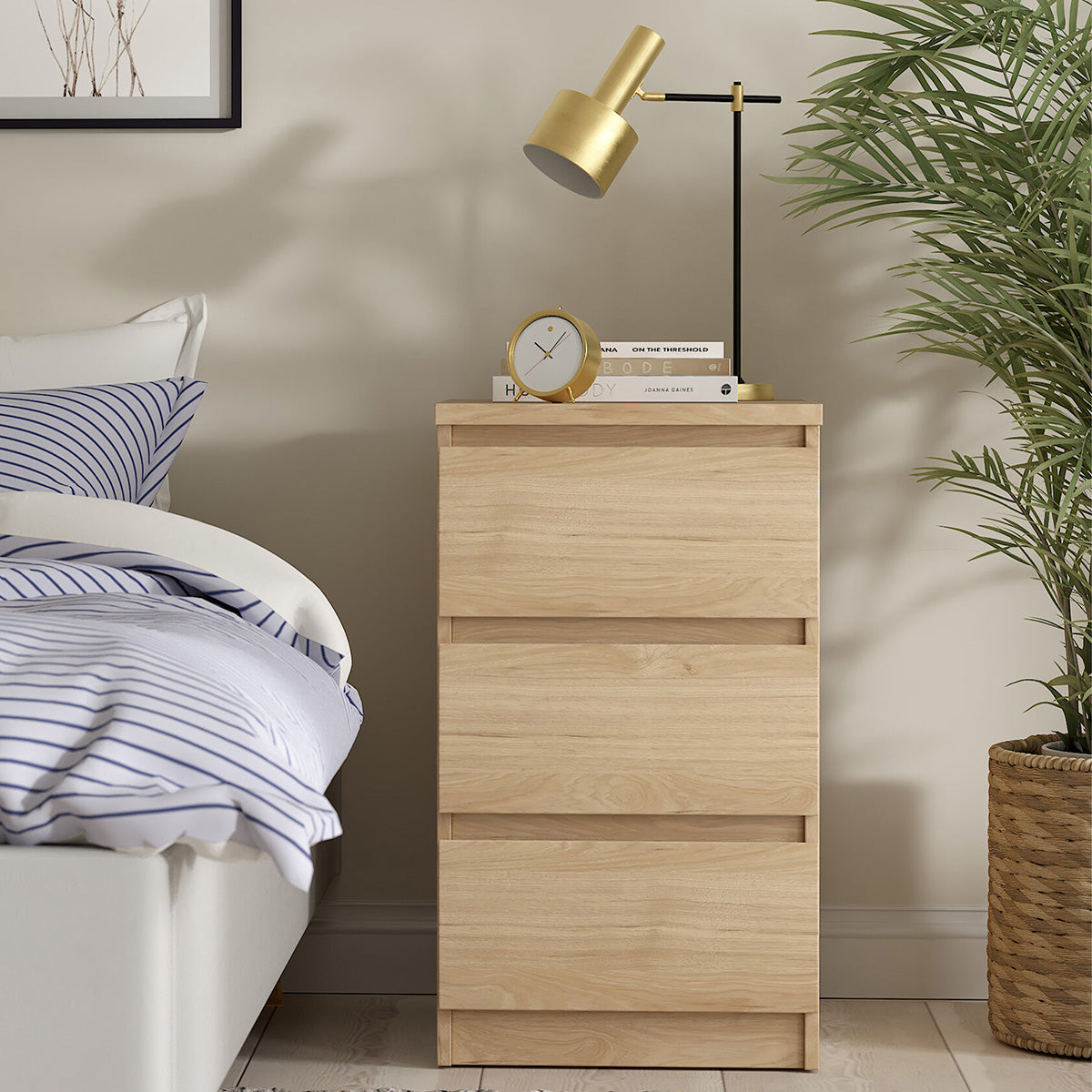 Wooden Bedside Cabinet With 3 Drawers - Naia