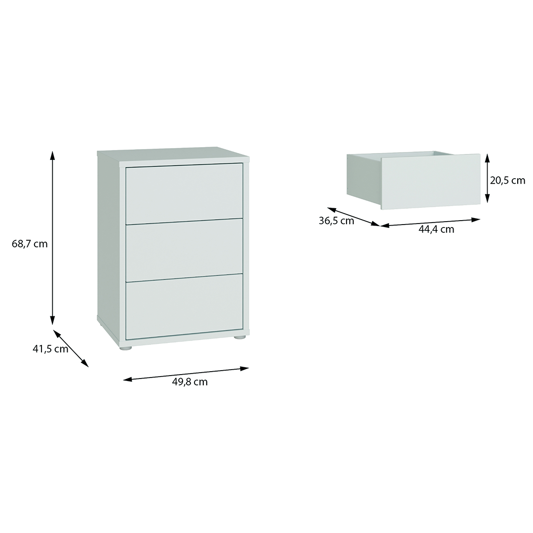 Wooden Bedside Cabinet With 3 Push-to-Open Drawers - Alice Springs