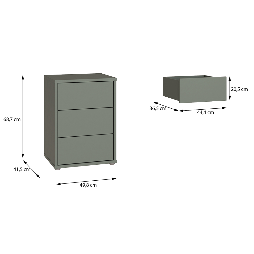 Wooden Bedside Cabinet With 3 Push-to-Open Drawers - Alice Springs