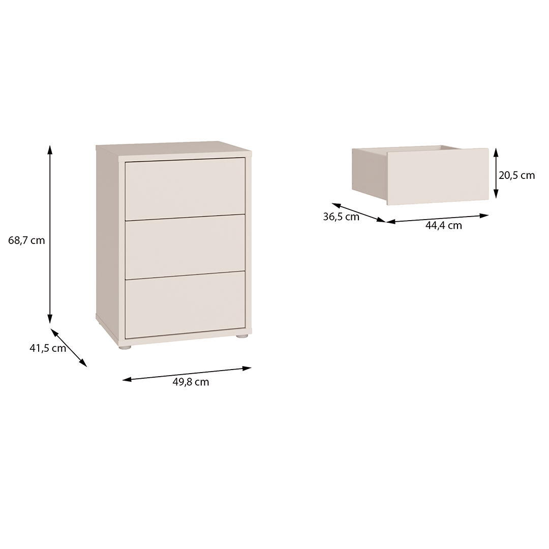 Wooden Bedside Cabinet With 3 Push-to-Open Drawers - Alice Springs