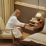 Wooden Bedside Cabinet 35cm Wide Wall Hung With 1 Drawer - Velmora