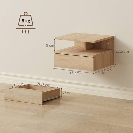 Wooden Bedside Cabinet 35cm Wide Wall Hung With 1 Drawer - Velmora