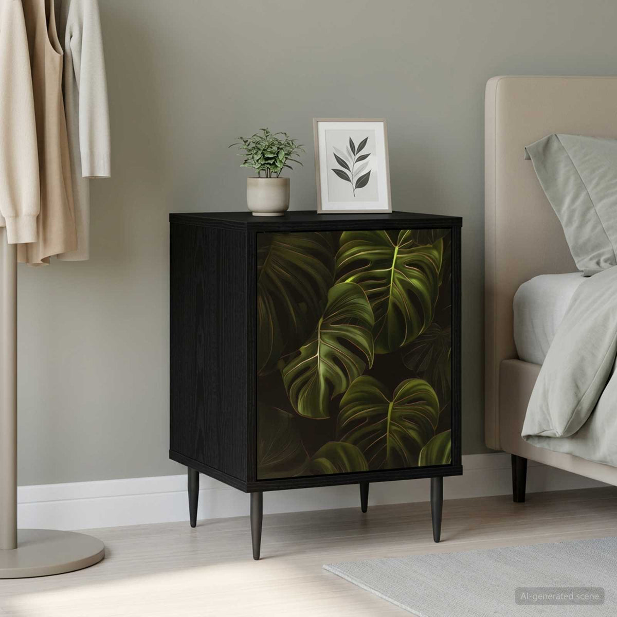 Wooden Bedside Cabinet 36cm Wide With 1 Door And Raised Feet - Elburg