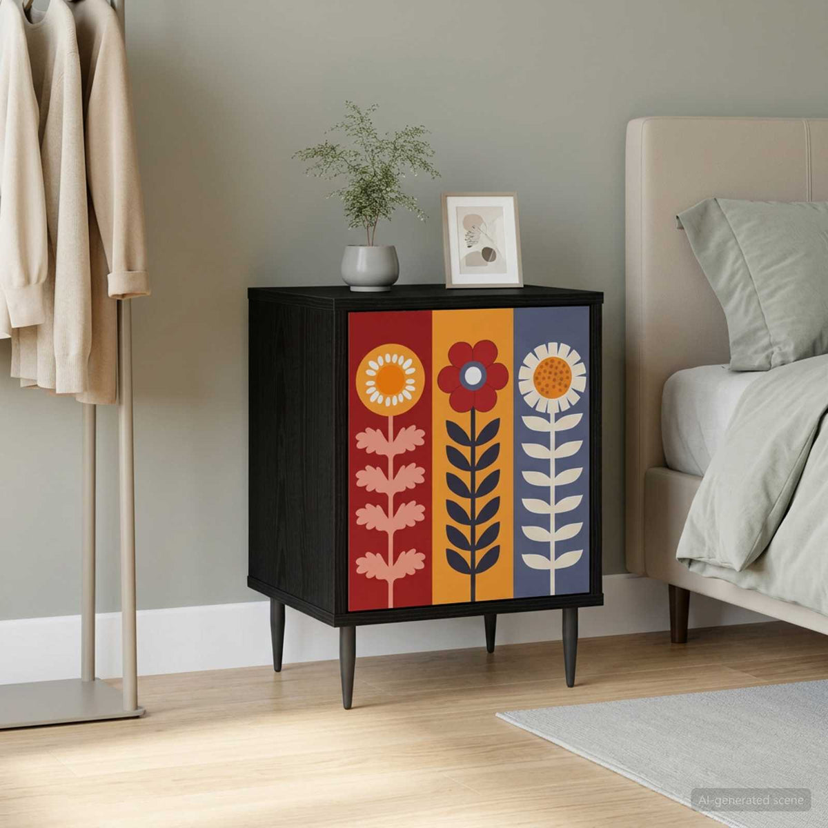 Wooden Bedside Cabinet 36cm Wide With 1 Door And Raised Feet - Essen
