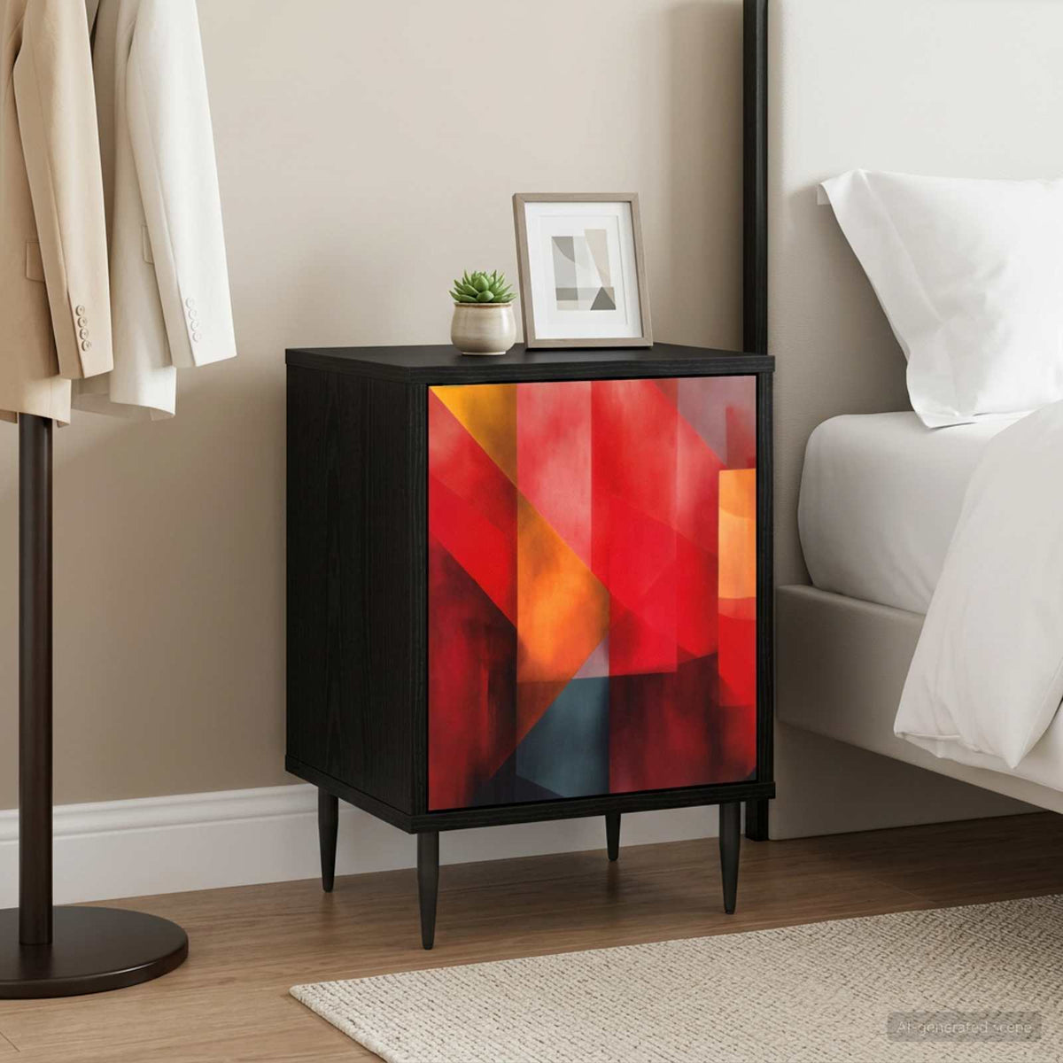 Wooden Bedside Cabinet 36cm Wide With 1 Door And Raised Feet - Heesch