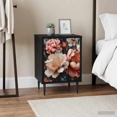 Wooden Bedside Cabinet 36cm Wide With 1 Door And Raised Feet in Set Of 2 - Borne