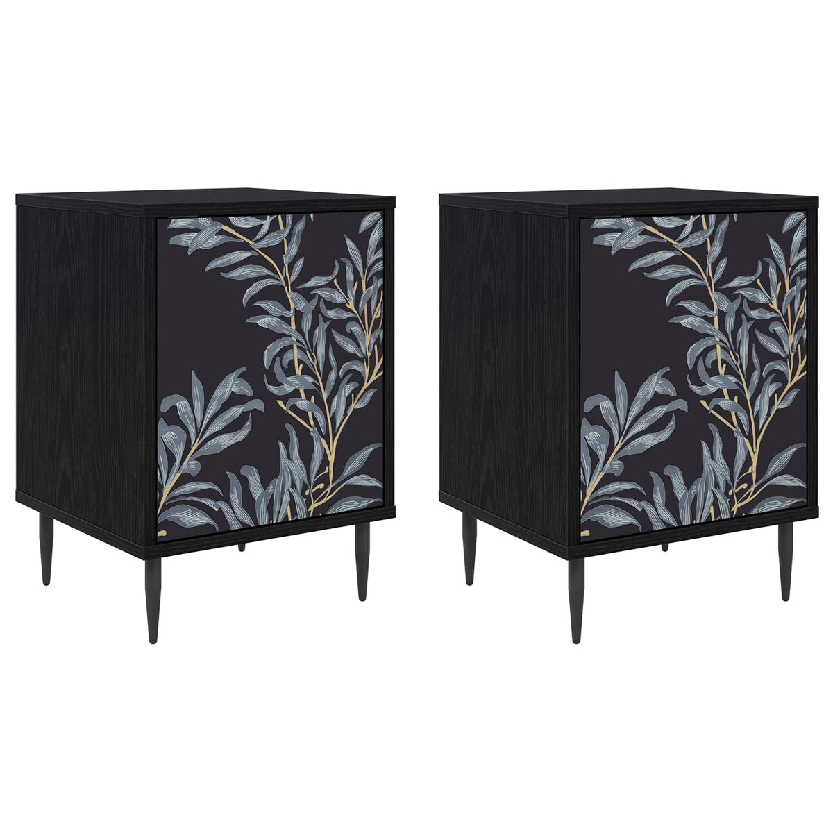 Wooden Bedside Cabinet 36cm Wide With 1 Door And Raised Feet in Set Of 2 - Dokkum