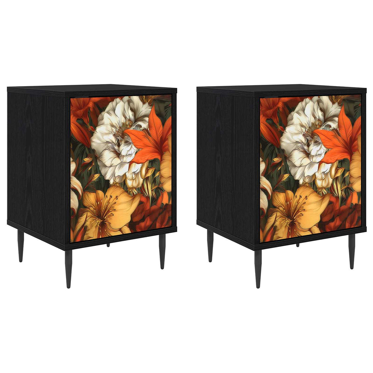 Wooden Bedside Cabinet 36cm Wide With 1 Door And Raised Feet in Set Of 2 - Gennep
