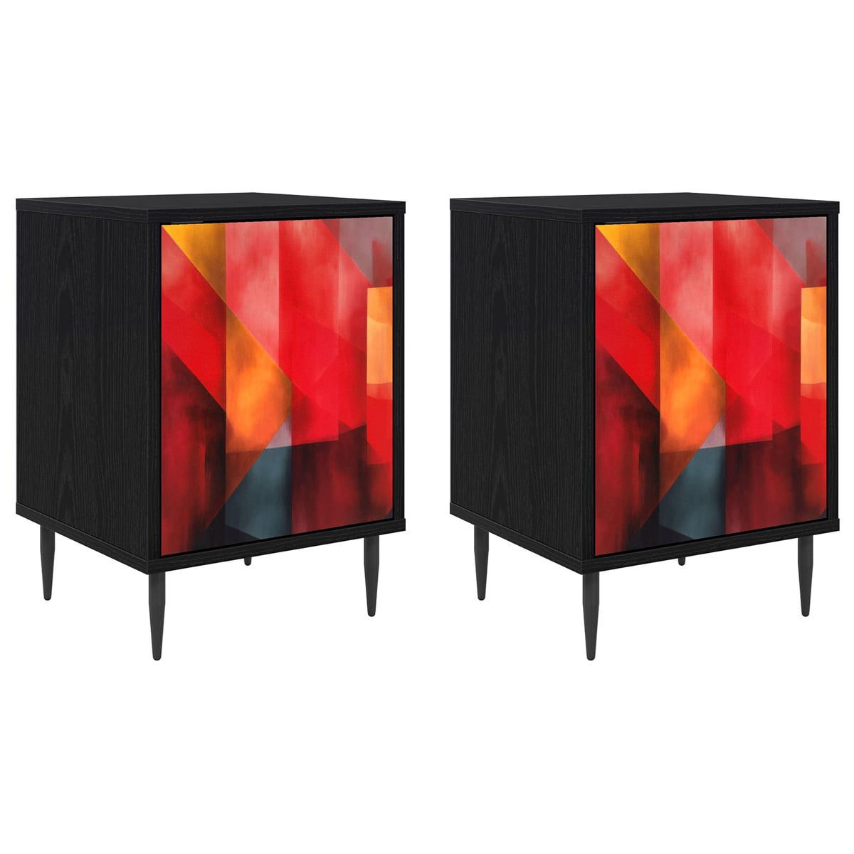 Wooden Bedside Cabinet 36cm Wide With 1 Door And Raised Feet in Set Of 2 - Heesch