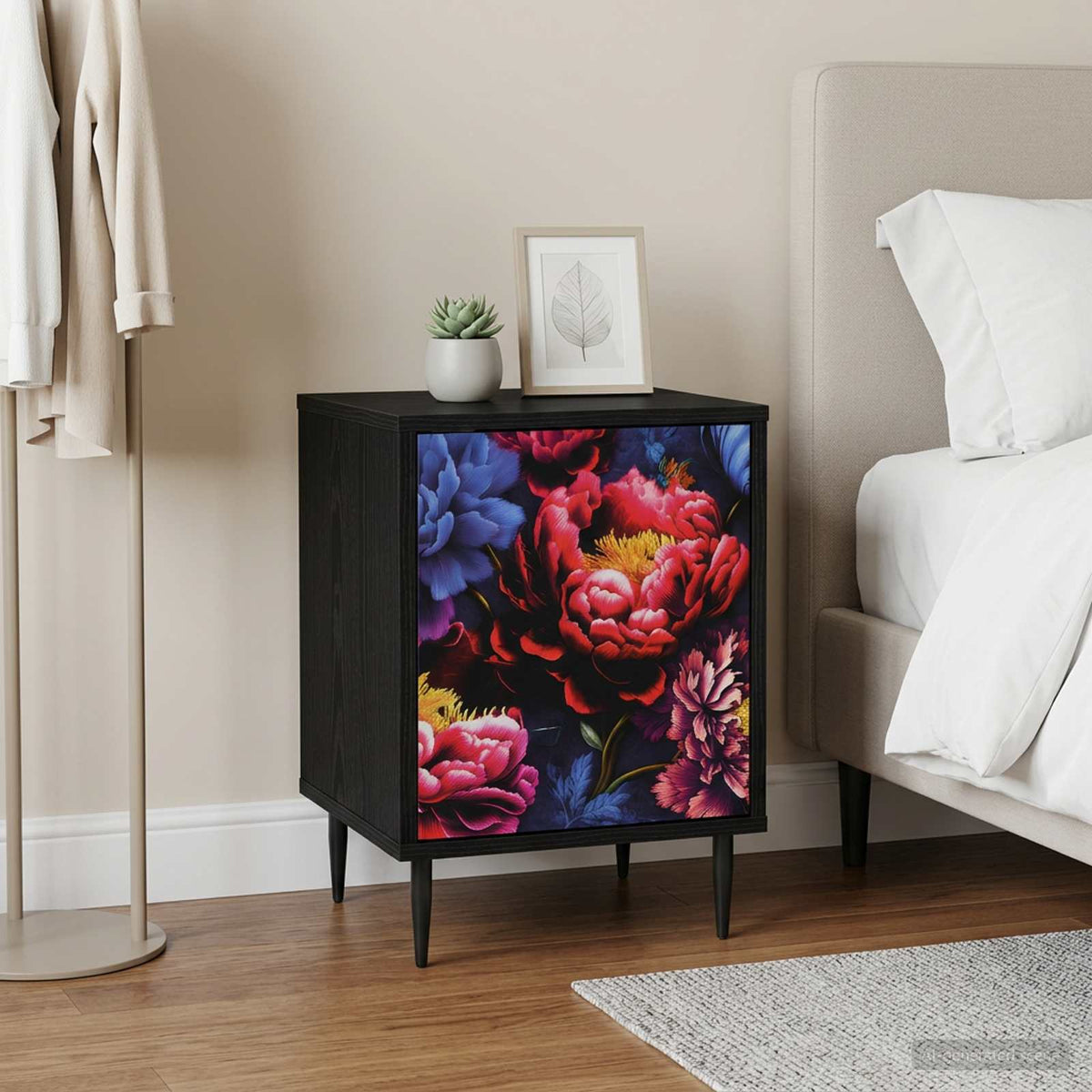 Wooden Bedside Cabinet 36cm Wide With 1 Door And Raised Feet in Set Of 2 - Kiel