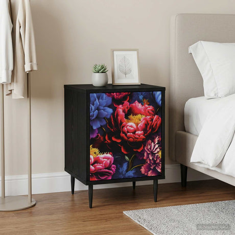Wooden Bedside Cabinet 36cm Wide With 1 Door And Raised Feet in Set Of 2 - Kiel