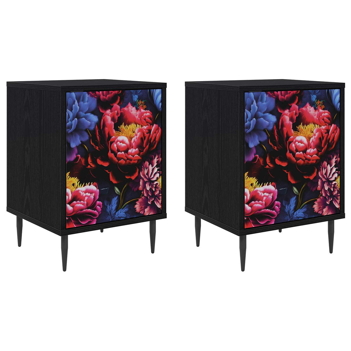 Wooden Bedside Cabinet 36cm Wide With 1 Door And Raised Feet in Set Of 2 - Kiel