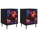 Wooden Bedside Cabinet 36cm Wide With 1 Door And Raised Feet in Set Of 2 - Kiel