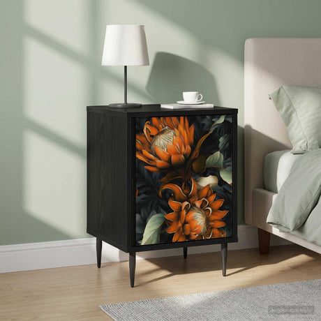 Wooden Bedside Cabinet 36cm Wide With 1 Door And Raised Feet in Set Of 2 - Lochem