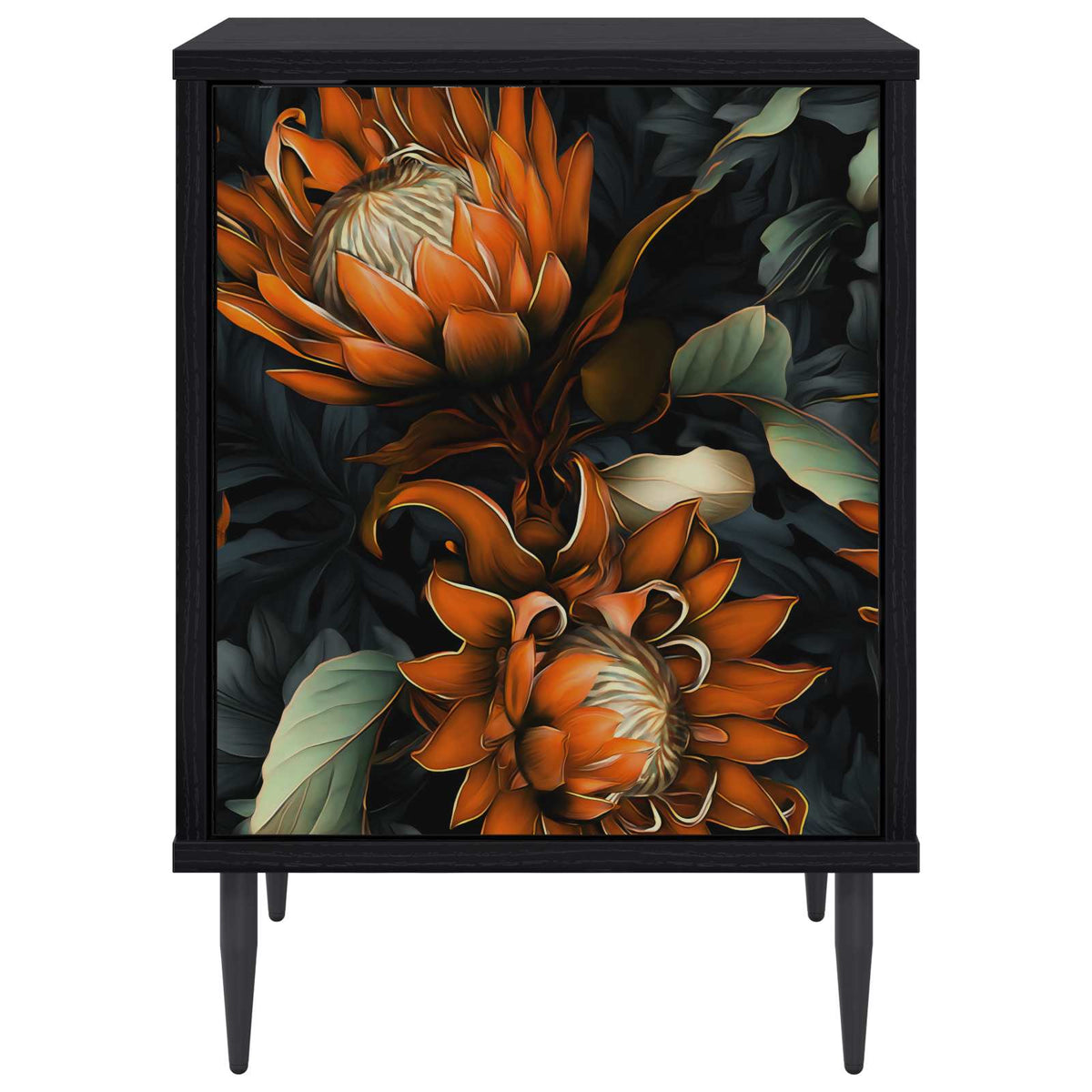 Wooden Bedside Cabinet 36cm Wide With 1 Door And Raised Feet in Set Of 2 - Lochem