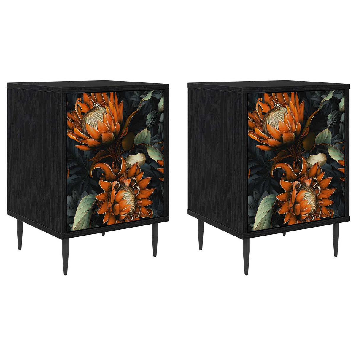 Wooden Bedside Cabinet 36cm Wide With 1 Door And Raised Feet in Set Of 2 - Lochem