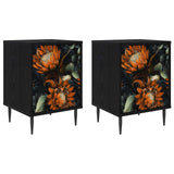Wooden Bedside Cabinet 36cm Wide With 1 Door And Raised Feet in Set Of 2 - Lochem