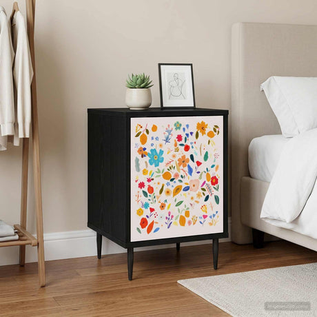 Wooden Bedside Cabinet 36cm Wide With 1 Door And Raised Feet in Set Of 2 - Mainz