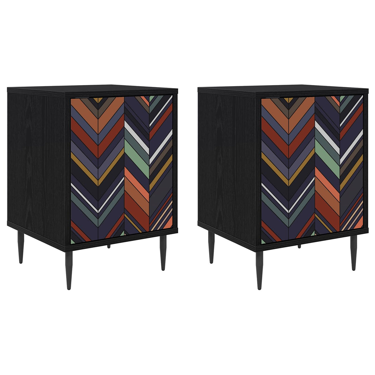 Wooden Bedside Cabinet 36cm Wide With 1 Door And Raised Feet in Set Of 2 - Ommen