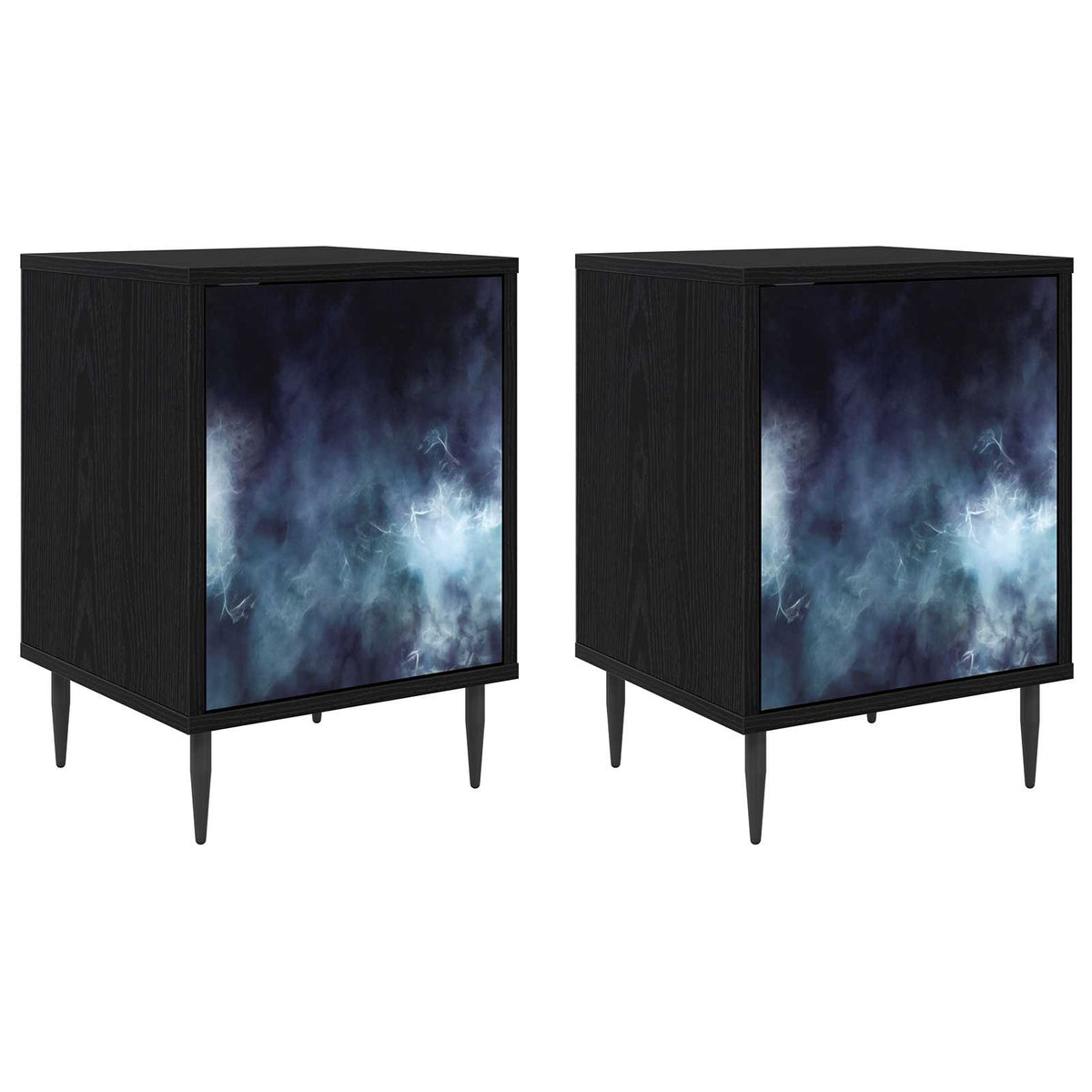 Wooden Bedside Cabinet 36cm Wide With 1 Door And Raised Feet in Set Of 2 - Raalte