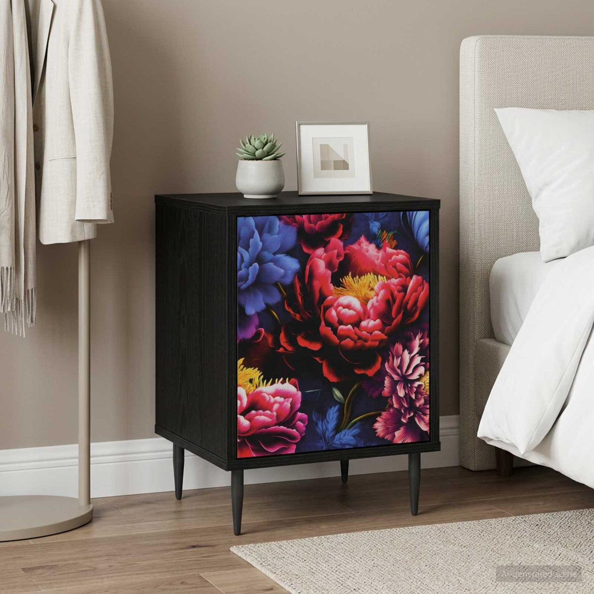 Wooden Bedside Cabinet 36cm Wide With 1 Door And Raised Feet - Kiel