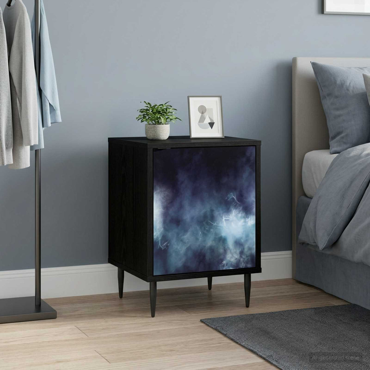Wooden Bedside Cabinet 36cm Wide With 1 Door And Raised Feet - Raalte