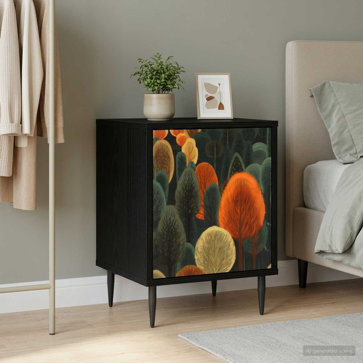 Wooden Bedside Cabinet 36cm Wide With 1 Door And Raised Feet - Zaandam