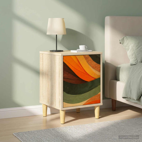 Wooden Bedside Cabinet 36cm Wide With 1 Door in Set Of 2 - Bonn