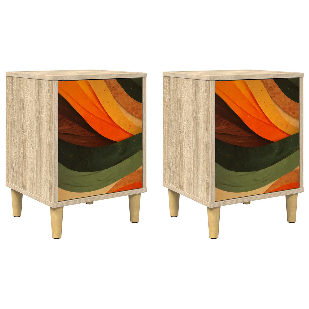 Wooden Bedside Cabinet 36cm Wide With 1 Door in Set Of 2 - Bonn