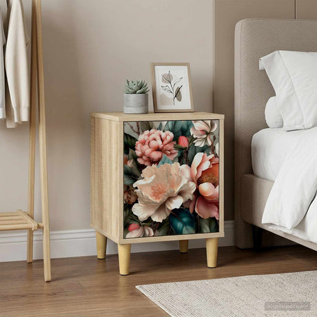 Wooden Bedside Cabinet 36cm Wide With 1 Door in Set Of 2 - Borne