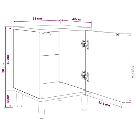 Wooden Bedside Cabinet 36cm Wide With 1 Door in Set Of 2 - Borne