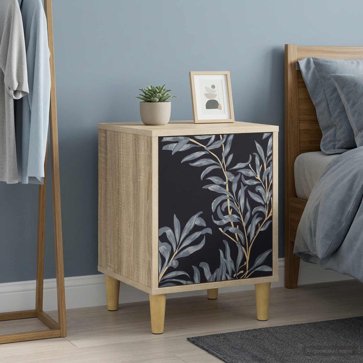 Wooden Bedside Cabinet 36cm Wide With 1 Door in Set Of 2 - Dokkum