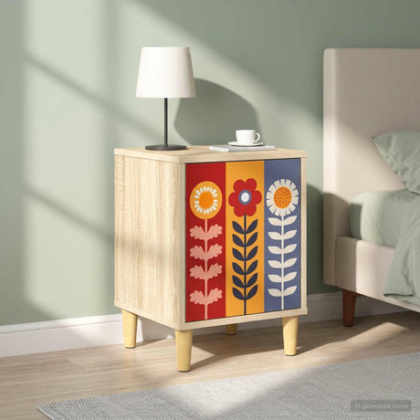 Wooden Bedside Cabinet 36cm Wide With 1 Door in Set Of 2 - Essen