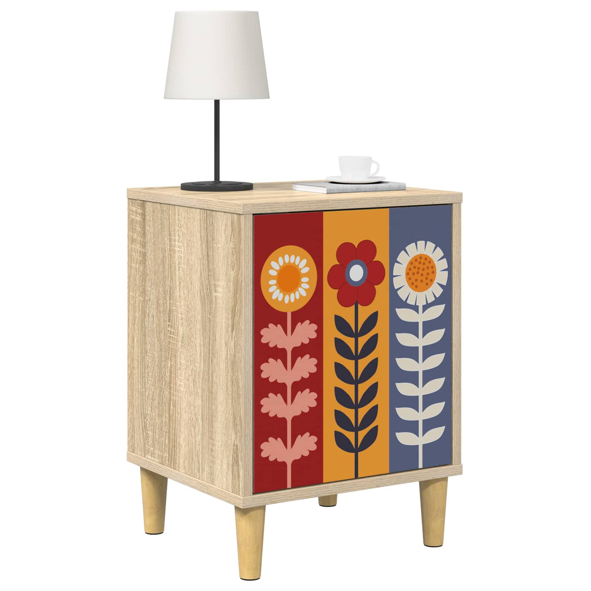 Wooden Bedside Cabinet 36cm Wide With 1 Door in Set Of 2 - Essen