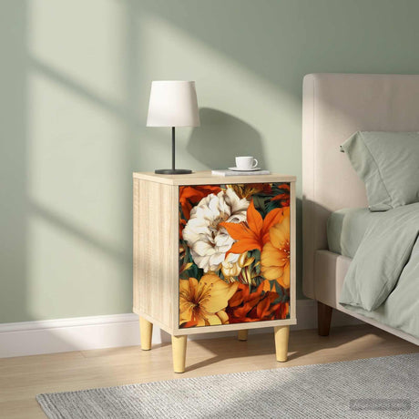 Wooden Bedside Cabinet 36cm Wide With 1 Door in Set Of 2 - Gennep