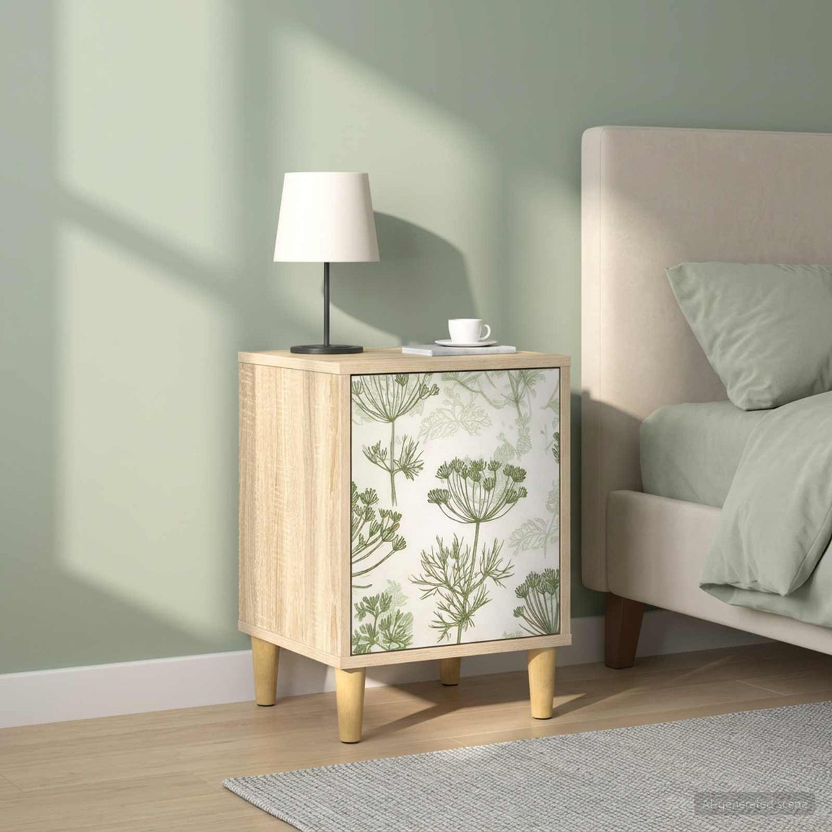 Wooden Bedside Cabinet 36cm Wide With 1 Door in Set Of 2 - Gotha