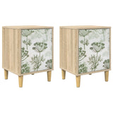 Wooden Bedside Cabinet 36cm Wide With 1 Door in Set Of 2 - Gotha