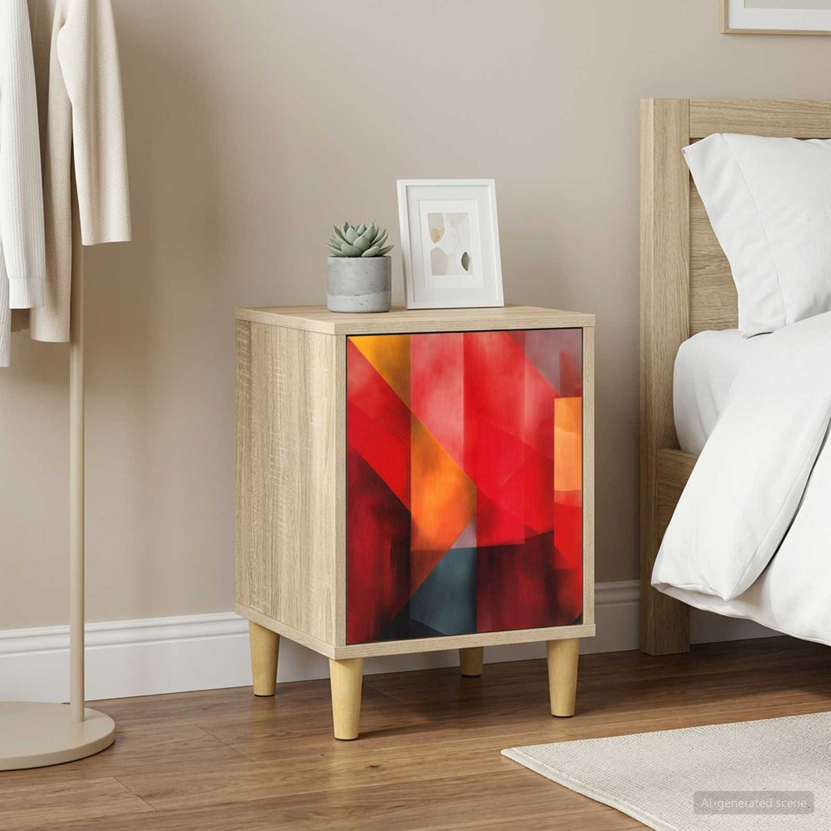 Wooden Bedside Cabinet 36cm Wide With 1 Door in Set Of 2 - Heesch