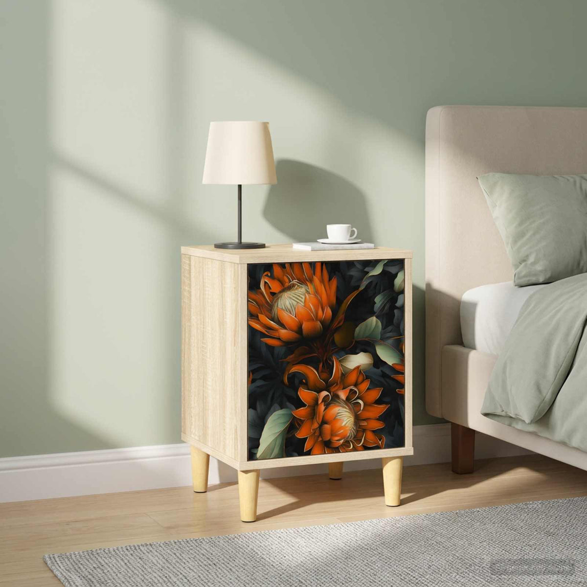 Wooden Bedside Cabinet 36cm Wide With 1 Door in Set Of 2 - Lochem