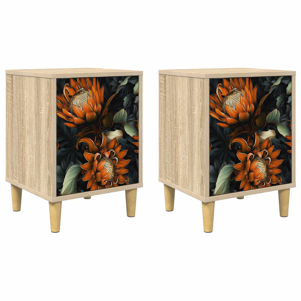 Wooden Bedside Cabinet 36cm Wide With 1 Door in Set Of 2 - Lochem