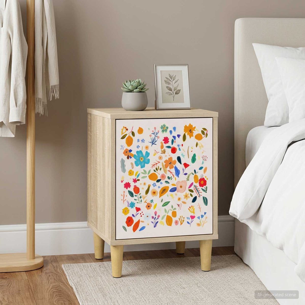 Wooden Bedside Cabinet 36cm Wide With 1 Door in Set Of 2 - Mainz