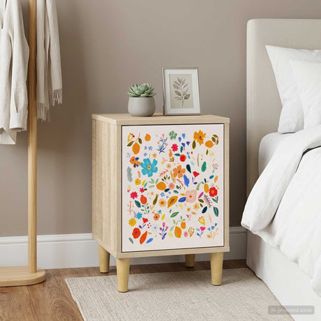 Wooden Bedside Cabinet 36cm Wide With 1 Door in Set Of 2 - Mainz