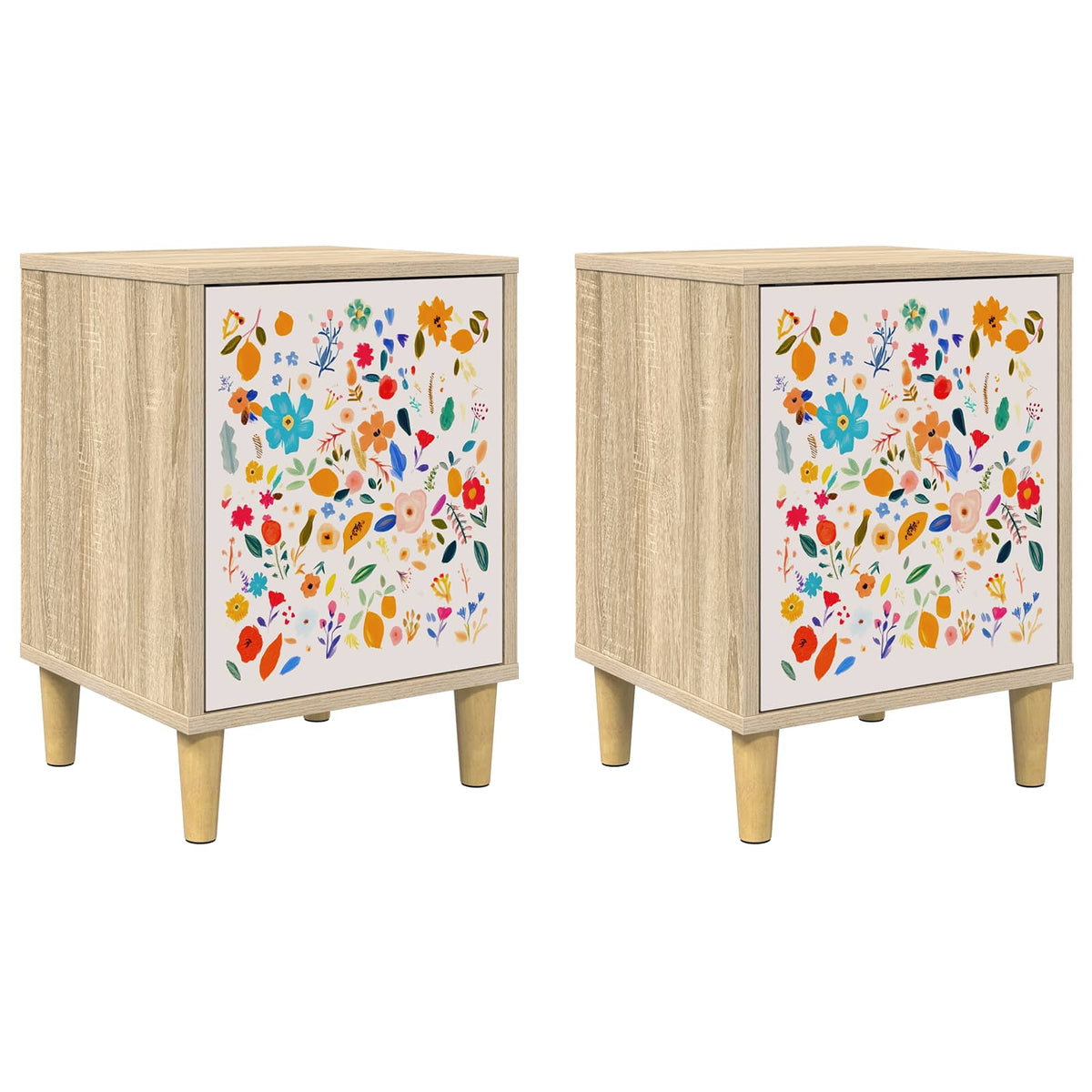 Wooden Bedside Cabinet 36cm Wide With 1 Door in Set Of 2 - Mainz