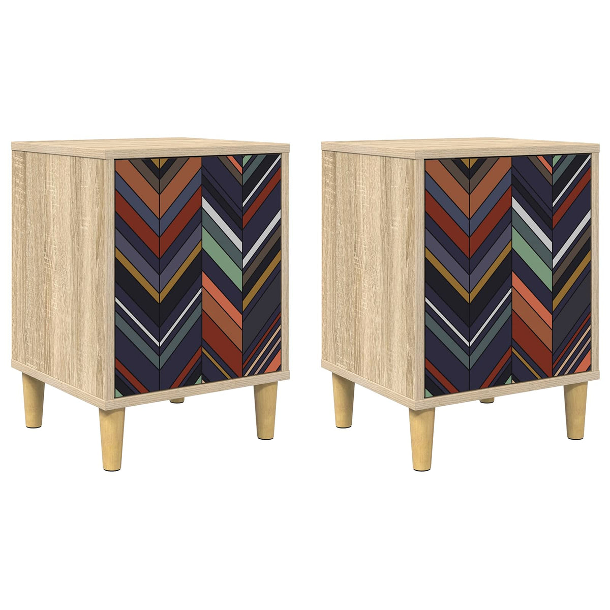 Wooden Bedside Cabinet 36cm Wide With 1 Door in Set Of 2 - Ommen