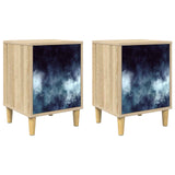 Wooden Bedside Cabinet 36cm Wide With 1 Door in Set Of 2 - Raalte
